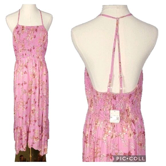 Free People Dresses & Skirts - Free People Dress Size L Heat Wave Pink New with Tag Lightweight Flowy Midi Maxi